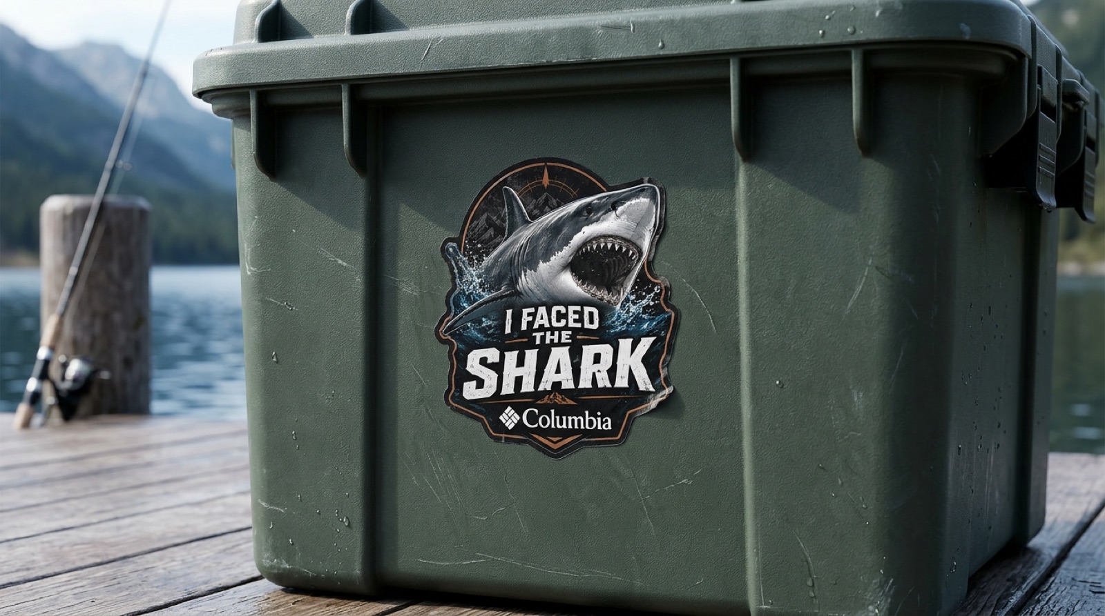 Sticker I Faced the Shark sobre hielera Columbia