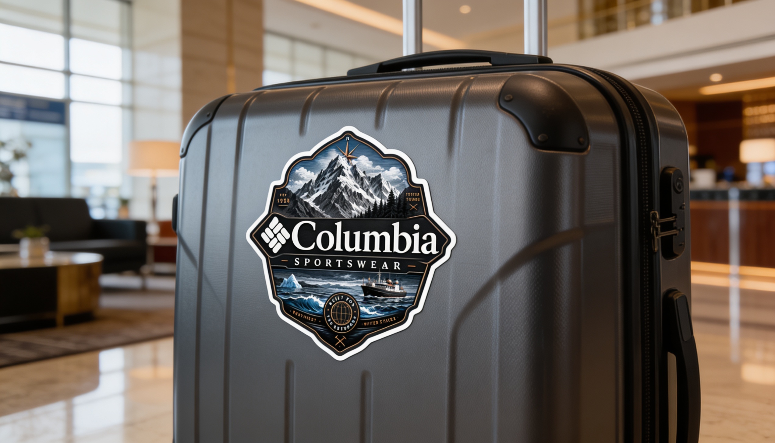 Sticker Columbia Sportswear sobre maleta